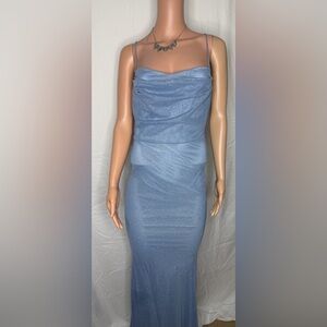 Windsor Spaghetti strap light blue mermaid sparkle prom dress